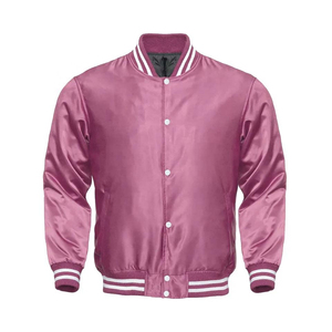 <b>Pink</b> Maroon Satin Geometric Stand Collar Hooded Varsity <b>Jacket</b> College Letterman Baseball Premium Quality for Winter Use - Product Image 3