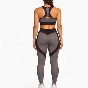 Women's 2 Piece Yoga Set High Waist Seamless <b>Leggings</b> <b>Crop</b> Top Racerback Activewear Spandex/Nylon Four-Way Stretch - Product Image 2
