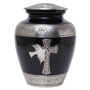 Urne funéraire en aluminium blanc pour adulte, avec gravure de croix et d'oiseau argentés, urne funéraire en métal pour cendres humaines - Product Image 3