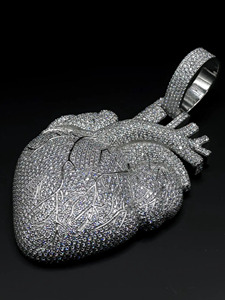 Pendentif Cœur Anatomique en Argent Sterling 925 avec Moissanite, Pavé Complet, Bijou Hip Hop de Luxe, Pendentif Cœur Personnalisé - Product Image 5
