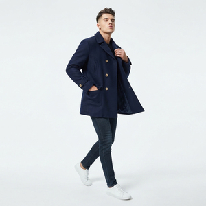 <b>Men's</b> Wool <b>Double</b> <b>Breasted</b> Peacoat Notched Lapel High Quality Solid Color Woolen Pea Coat Male Casual Wear - Product Image 3