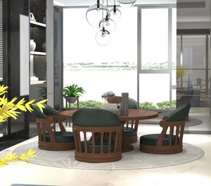 Ensemble de salle à manger moderne en bois massif, table ronde 5 pièces avec chaises rembourrées, meubles confortables pour la maison - Product Image 1