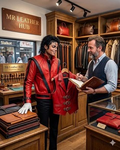 Michael Jackson Red <b>Leather</b> <b>Jacket</b> Thriller Biker Streetwear Eco-Friendly Windproof Handmade <b>Retro</b> Pop Costume - Product Image 4