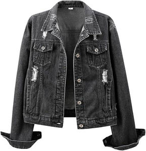 Veste en jean rose décontractée pour femmes et hommes, col rabattu court, coton délavé, simple boutonnage, coupe classique, style printemps - Product Image 5