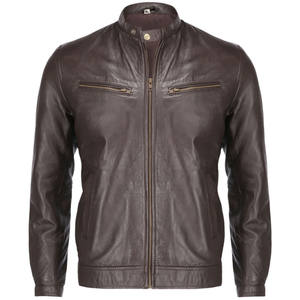 แจ็คเก็ตบอมเบอร์หนังแกะแท้สำหรับผู้ชาย แบรนด์ OEM คอตั้ง ปักโลโก้ แจ็คเก็ตมอเตอร์ไซค์หนาบุซับใน มีไซส์พลัส - Product Image 1