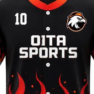 ชุดเบสบอลสีดำและสีส้มลายเปลวไฟ–เสื้อเบสบอลแบบสั่งทำพร้อมกางเกงเข้าชุด ชุดกีฬาประสิทธิภาพสูงสำหรับสโมสรและทีม - Product Image 6