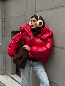 GRACE COLLECTION Gilet matelassé pour femme en peau de mouton bleu marine avec col à capuche et fermeture éclair, idéal pour l'automne, manches longues en denim - Product Image 4