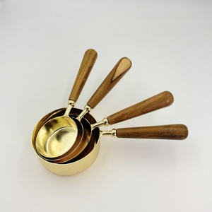 Offre Spéciale : Ensemble de tasses et cuillères à mesurer en acier inoxydable avec manche en bois d'acacia naturel – Lot de 4 pièces - Product Image 1