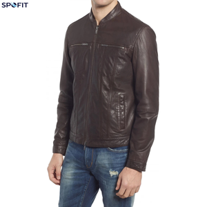 Veste de moto noire lavée sur mesure, style vintage Cafe Racer avec bandes de course orange, en cuir de vache véritable - Product Image 4