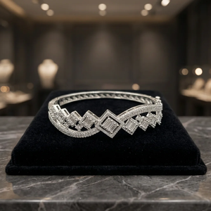 Luxury Brass Geometric <b>Bangle</b> <b>Bracelet</b> White Gold Plated Cubic Zirconia Square Charm <b>Bangles</b> For Women Wedding Jewelry - Product Image 3