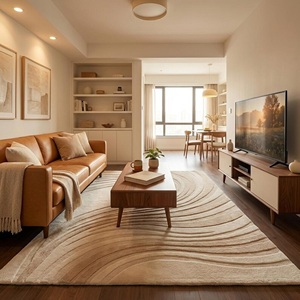 Luxury Neutral Wave Design Rug Hand Tufted Carpet Soft <b>Floor</b> Area Rug Anti Slip Modern Rug for Living Room Bedroom Office Hotel - Product Image 4