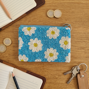 Pochette cosmétique en coton écologique à motif floral perlé, fermeture éclair, style bohème pour femme, portefeuille long pour usage quotidien - Product Image 6