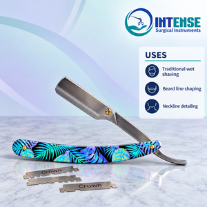 Rasoir droit de barbier de haute qualité, couteau à raser pliable noir avec boîte de 100 lames incluse - Product Image 3