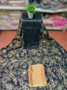 Tenue élégante Fransavi en soie de qualité supérieure avec motifs floraux et détails scintillants raffinés, idéale pour les célébrations et les occasions formelles. - Product Image 4