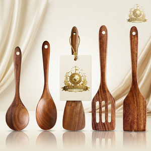 Ensemble d'ustensiles de cuisine en bois de teck de 12 pouces et 13 pouces, manche long, antiadhésif, lavage à la main uniquement, fabriqué dans l'Uttar Pradesh - Product Image 5