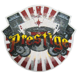 Parche Termoadhesivo de Tela Tejida con Diseño de Rayos Solares Rojos y Blancos, Tema Magic Prestige Top Hat Cards - Product Image 1