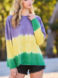 T-shirt graphique tie-dye personnalisé en gros, col rond, manches longues, coupe oversize pour femme - Product Image 3