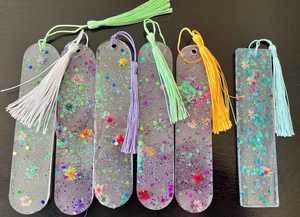 Marque-pages décoratifs en résine au design Art Déco, forme créative, fleurs séchées en cristal - Product Image 3