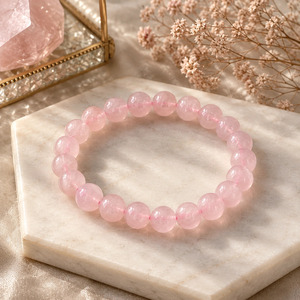 Bracelet en perles de quartz rose, forme sphérique polie, bijoux en pierre écologiques pour femmes et hommes - Product Image 1