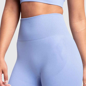 Women's High Waist Full Length Solid Light Blue Knitted <b>Leggings</b> Stretch Breathable Sporty All Seasons - Product Image 4