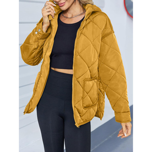 <b>Women's</b> <b>Mustard</b> Quilted Puffer Jacket Full Sleeve Stand Collar Zipper Closure Thick Warm Winter Outerwear Solid Color Casual - Product Image 5
