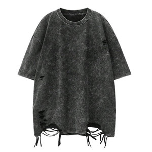 Wholesale High Quality <b>Men</b> Distressed T-Shirts Solid Casual 180 Grams Fleece Short Sleeve Stylish Fashionable <b>Pullover</b> - Product Image 1