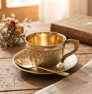 Brass <b>Cup</b> and <b>Saucer</b> Set with Opulent Shine and Graceful Silhouette for Weddings, Celebrations, and Family Gatherings - Product Image 6
