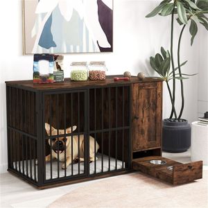 Tavolino 2-in-1 con Cuccia per Cani e Mangiatoia Estraibile, Mobili per Animali Domestici in Tubo Metallico Anti-Masticazione per Cani di Taglia Piccola e Media, Colore Caffè per i Proprietari - Product Image 6