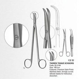 Tijeras Thorek de 180 mm de Acero Inoxidable, Instrumentos Quirúrgicos Cardiovasculares Torácicos, Herramientas de Corte de Tejido Profundo con Curvatura Fuerte - Product Image 3