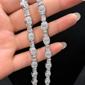 <b>925</b> <b>Silver</b> Lab Grown Diamond Oval Baguette Link <b>Chain</b> Luxury <b>Mens</b> Jewellery - Product Image 6