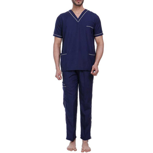 Hospital Staff Medical Workwear Woven Short Sleeve V-Neck <b>Tops</b> Straight Pants Sets Nursing Scrubs Uniform For Men - Product Image 3