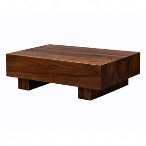 Solid Suar Wood Norrick Block Coffee <b>Table</b> Thick Top Modern Minimalist Premium Quality <b>Walnut</b> Finish Natural Home Furniture - Product Image 1