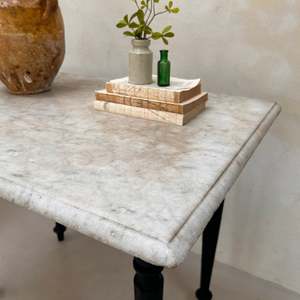 Antique <b>Marble</b> Top <b>Coffee</b> <b>Table</b> with <b>Black</b> Wooden Turned Legs Rustic Vintage Accent <b>Table</b> for Living Room Hallway Home Decor - Product Image 2