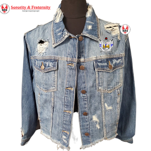 Sigma Gamma Rho Sorority Embroidery Women Denim Jeans Jacket | SGR Sorority Embroidered Women Distressed Denim Jean Jackets - Product Image 1