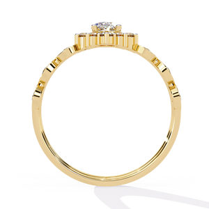 Anillo de compromiso moderno con halo de diamantes de corte ovalado en forma de estrella y banda con bisel vintage en oro de 14 quilates para regalo de aniversario - Product Image 4