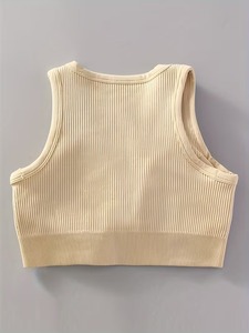 Sujetador deportivo para mujer con cuello en V, sin costuras, acanalado, top corto, bralette de gimnasio con cuello en V dividido, sujetador de running y entrenamiento con almohadillas extraíbles - Product Image 5