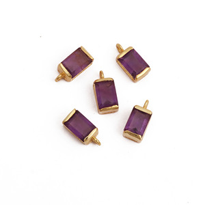 Gold Plated Purple Amethyst Quartz Baguette Pendant Charm Faceted Rectangle Gemstone Connector for <b>Necklace</b> Making - Product Image 4