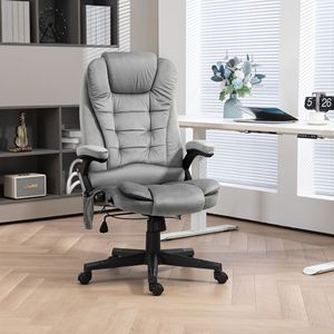 "Executive Traditional Linen Gray Office Chair with Reclining Padded Armrests Heat & <b>Vibrating</b> Massage <b>Remote</b> Control" - Product Image 2