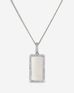 Personalized <b>Initial</b> Rectangle Charm Pave Set Custom Engraved Letter Round Lab Grown Diamond Pendant Necklace 14K 18K Solid Gold - Product Image 3