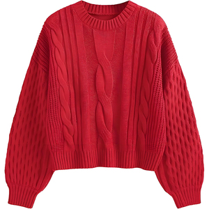 <b>Men's</b> Light Blue <b>Cable</b> <b>Knit</b> Sweater Pullover Crew Neck Lantern Sleeve Thick Autumn Knitted Jumper - Product Image 4