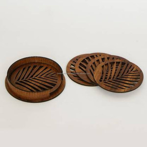 Sous-verres en bois de 4 pouces, marron, écologiques, de luxe, modernes, découpés au laser, pour la décoration de table, usage domestique/restaurant, épaisseur personnalisable - Product Image 6