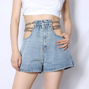 Shorts en jean décontractés pour femme, taille haute, ornés de cristaux, style streetwear sexy, qualité supérieure, coupe ample, idéal pour l'été - Product Image 2