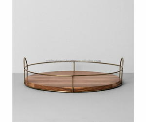 New High Quality Handmade Round Wooden Serving <b>Tray</b> with Metal Handles Serving <b>Tray</b> for Home Decor <b>Breakfast</b> Serving <b>Tray</b> - Product Image 1