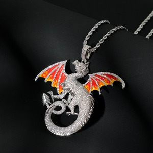 <b>Iced</b> <b>Out</b> Dragon Pendant Necklace / Micro Pave 3D Frost Dragon Pendant / Bling Zirconia Diamond Hip Hop <b>Chain</b> / Fantasy Jewelry - Product Image 4