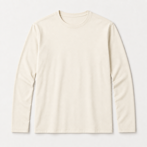 Camiseta de Manga Larga para Hombre, Cuello Redondo, Tejido de Punto, 100% Algodón Orgánico, Diseño Liso, Antiencogimiento, Casual, Personalizable OEM - Product Image 1