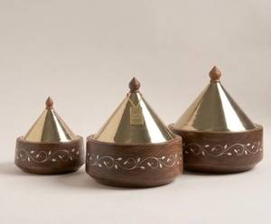 Juego de Cazuelas de Madera Blancas Royals con Tapa de Acero Inoxidable, Diseño Oriental, Redondas, Duraderas, Hechas a Mano, 20 cm, para Calentar y Servir Alimentos - Product Image 1