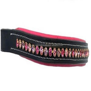 Banda de cuero para cejas de caballo, banda decorativa con cristales ostentosos multicolor y costuras de contraste, cómoda y duradera, canal vacío - Product Image 5