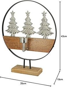 Wooden Christmas Decoration Tea <b>Light</b> Candlestick Motif Christmas <b>Trees</b> Made of Aluminium Colour Brown Silver Table Decoration - Product Image 2
