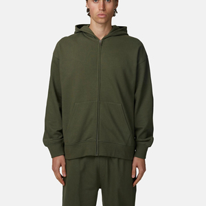 Sweat-shirt en molleton à capuche zippé vert olive pour homme, coupe classique, couleur unie, avec poches, idéal pour l'automne - Product Image 3
