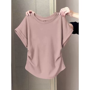 Camiseta informal exclusiva con cuello redondo y manga corta para mujer, con estampado adelgazante, corte holgado, para verano - Product Image 6